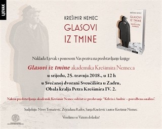Poziv na predstavljanje knjige akademika Krešimira Nemeca "Glasovi iz tmine – krležološke rasprave"